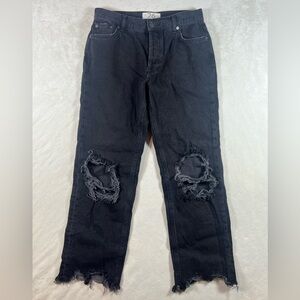 We the Free Size 26 Free People Black Distressed Straight Leg Denim Jeans EUC